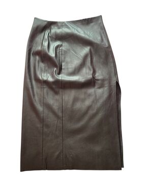Truth by Republic Black Faux Leather Midi Skirt with Side Slit Size 8